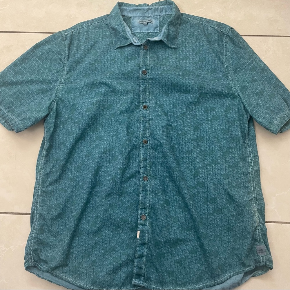 Blue Geometric Button-Up Shirt